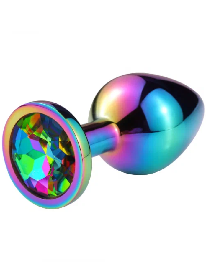 Анальная пробка со стразами Funny Steel RAINBOW CRYSTAL