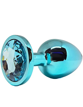 Анальная пробка со стразами Funny Steel BLUE CRYSTAL